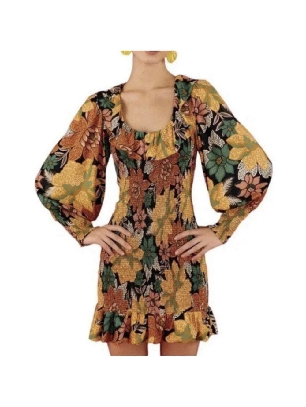 Farm Rio Ruffled Floral Crepe Mini Dress Small Ruched Party Luxury Flirty $230